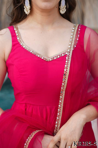 HEAVY PURE ROMAN SILK CHANDERI ANARKALI SET