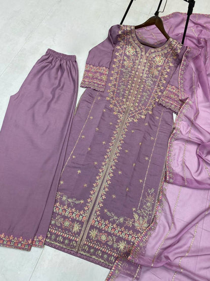 WEDDING SPECIAL SEQUENCE EMBROIDERY WORK FRONT SIDE TOP PLAZZO WITH DUPATTA