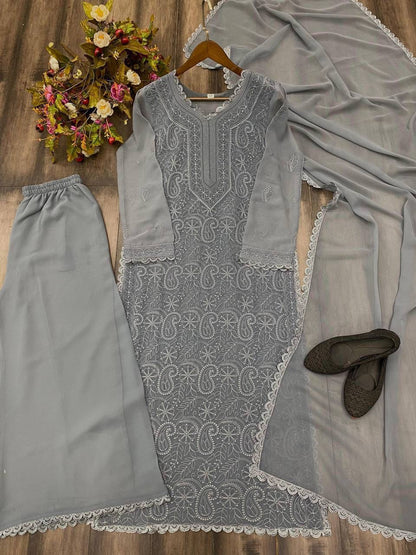 TRENDING THREAD EMBROIDERY WORK PLAZZO WITH DUPATTA