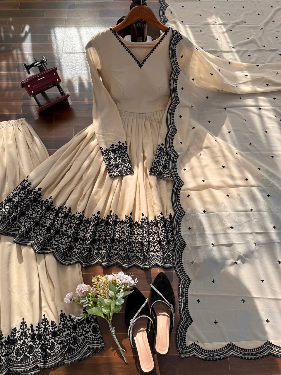 Eid special Thread Detailing Work Top Plazzo With Dupatta