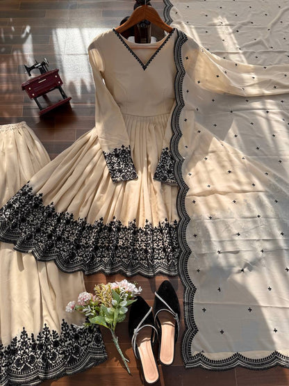 Eid special Thread Detailing Work Top Plazzo With Dupatta