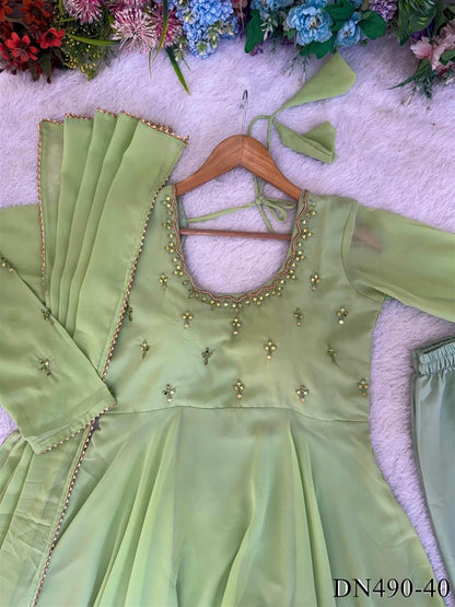GEORGETTE HAND MIRROR EMBROIDERY GOWN