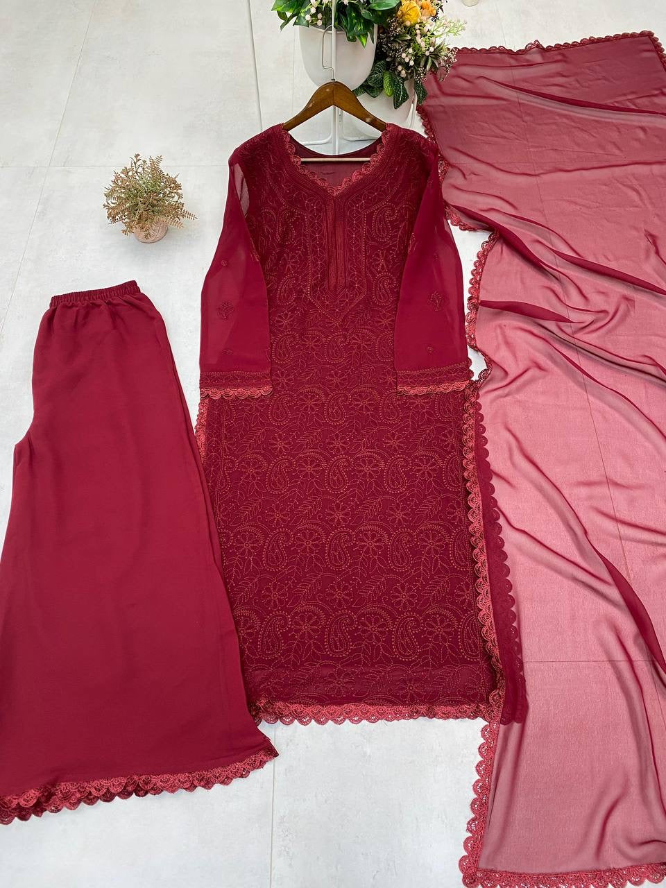 TRENDING THREAD EMBROIDERY WORK PLAZZO WITH DUPATTA