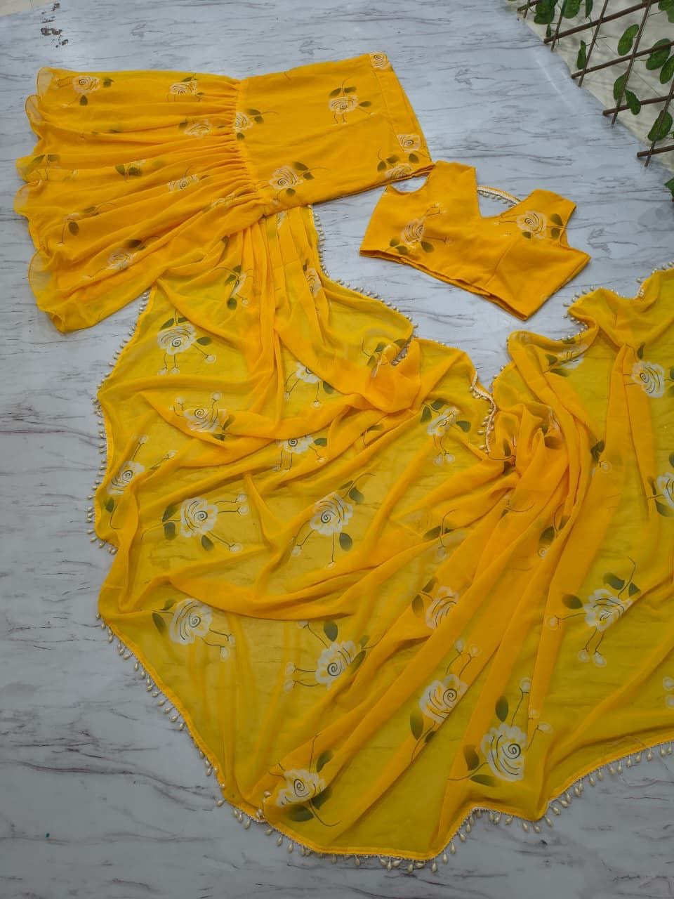 NEW PARTY WEAR LOOK PRINT WITH PLEATS AND FULL PICHO WORK LEHENGA SAREE