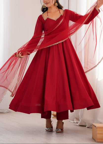 Pure Roman Silk Chanderi Fully Flare Anarkali with Dupatta and Pant Set