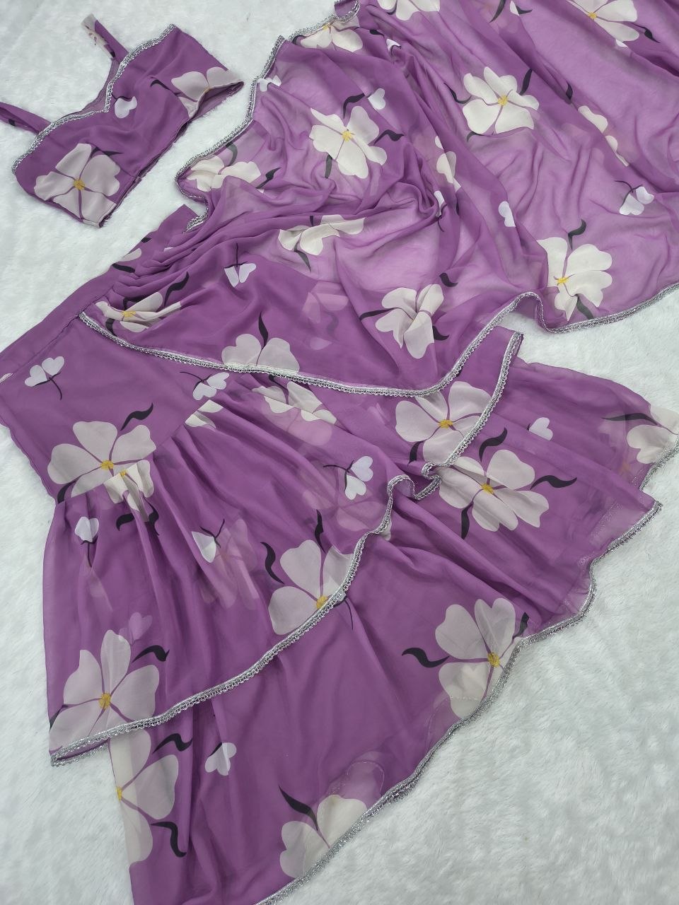 Premium Georgette Digital Print Ruffle Layers Lehenga