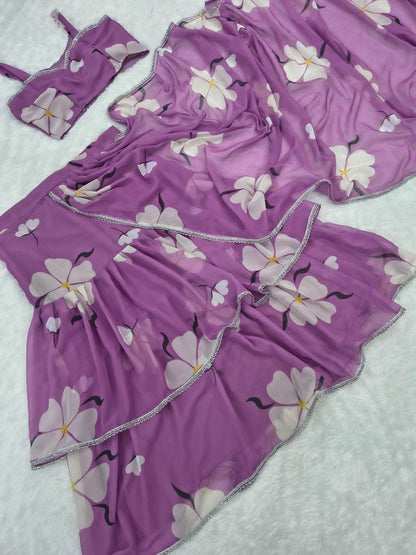 Premium Georgette Digital Print Ruffle Layers Lehenga