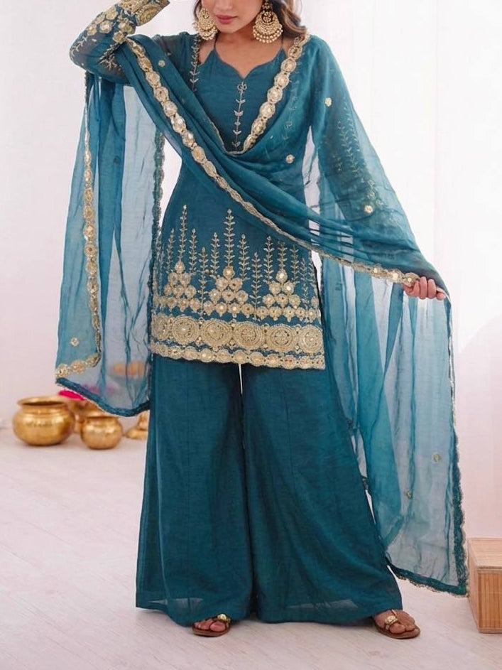 Wedding Wear Fendy Silk Sharara Plazzo and Set