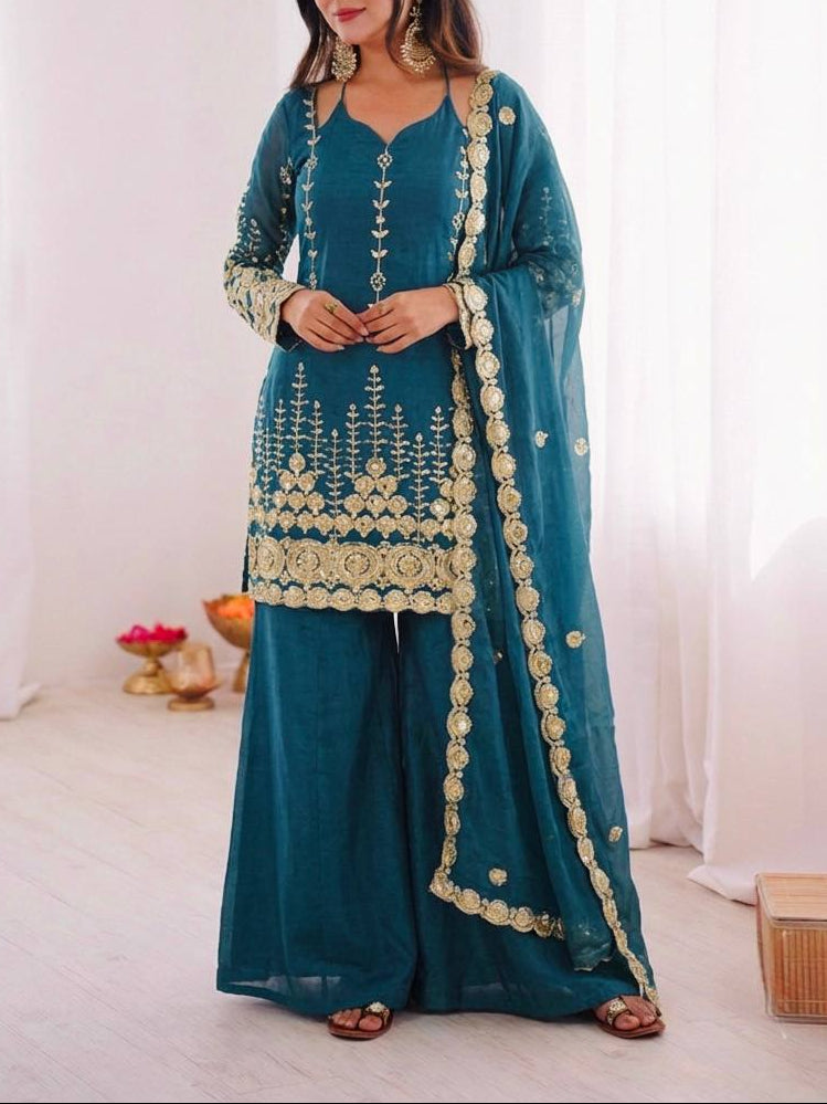 Wedding Wear Fendy Silk Sharara Plazzo and Set