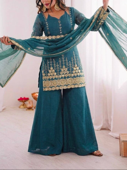 Wedding Wear Fendy Silk Sharara Plazzo and Set