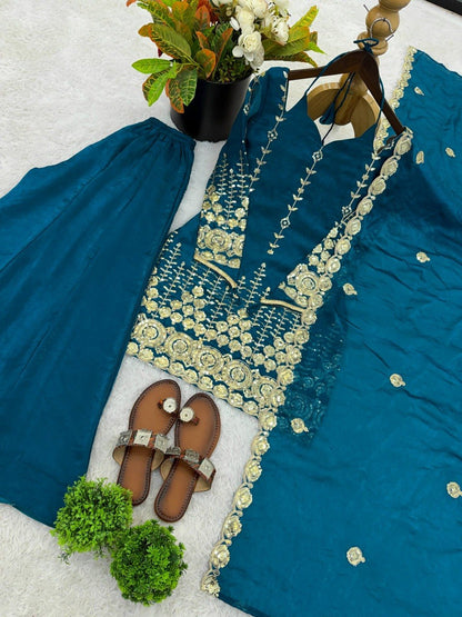 Wedding Wear Fendy Silk Sharara Plazzo and Set