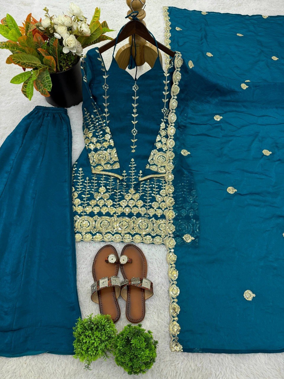 Wedding Wear Fendy Silk Sharara Plazzo and Set