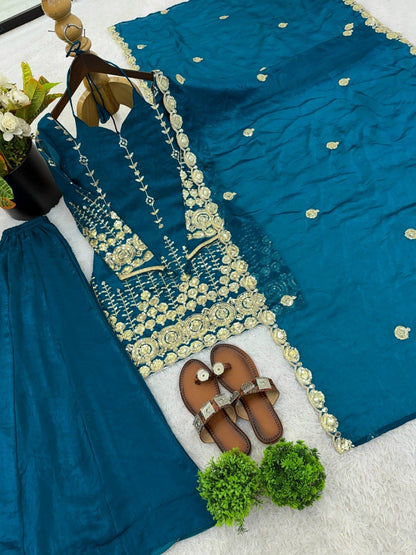Wedding Wear Fendy Silk Sharara Plazzo and Set