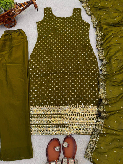 SPECIAL FENDY SILK EMBROIDERY SEQUENCE WORK TOP PANT WITH DUPATTA
