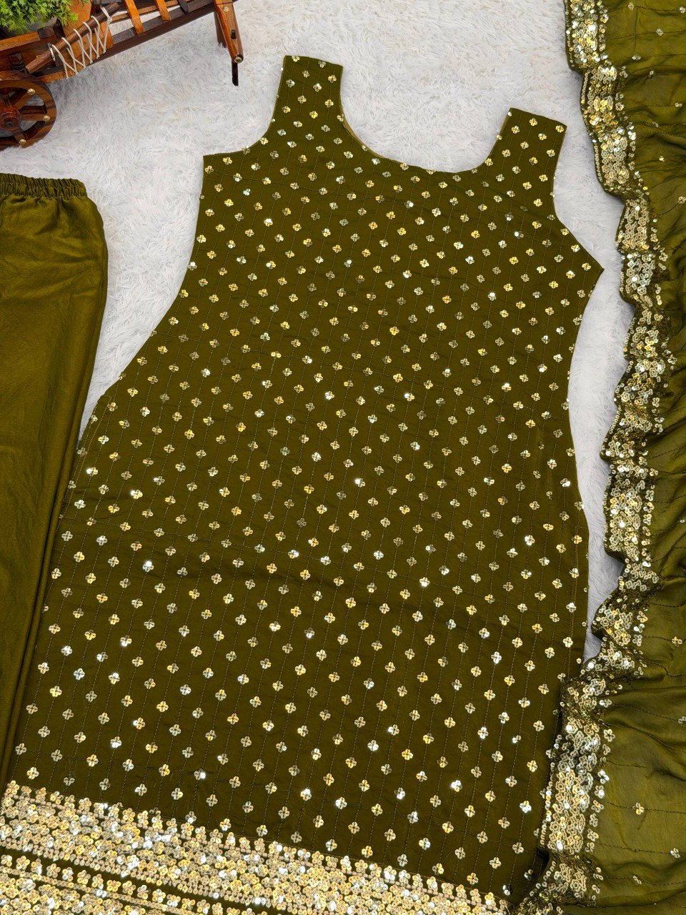 SPECIAL FENDY SILK EMBROIDERY SEQUENCE WORK TOP PANT WITH DUPATTA