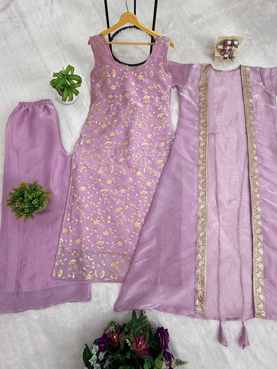 JIMMY SILK KURTI, KOTI AND PLAZZO SET