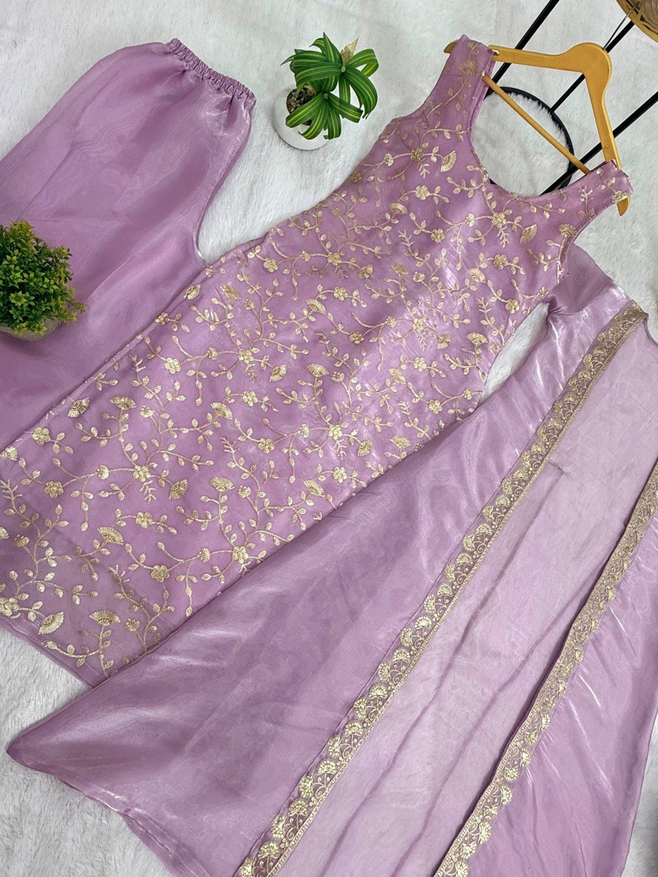 JIMMY SILK KURTI, KOTI AND PLAZZO SET