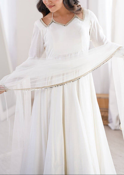 Pure Roman Silk Chanderi Fully Flare Anarkali with Dupatta and Pant Set