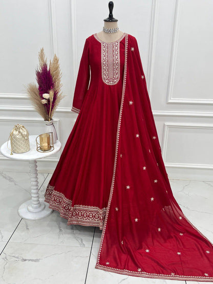 PREMIUM QUALITY PURE VICHITRA SILK FULLY FLARE ANARKALI