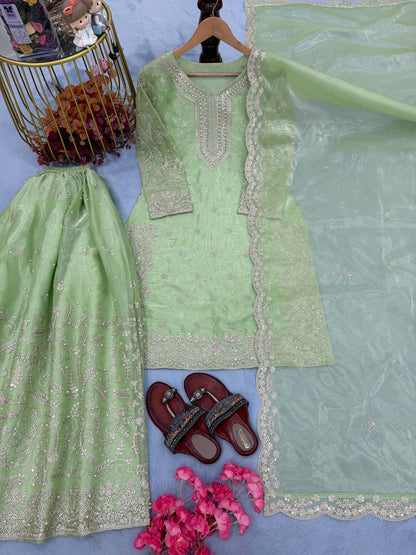 Elegant Pure Jimmy Chu Silk Top-Plazzo Set with Dupatta