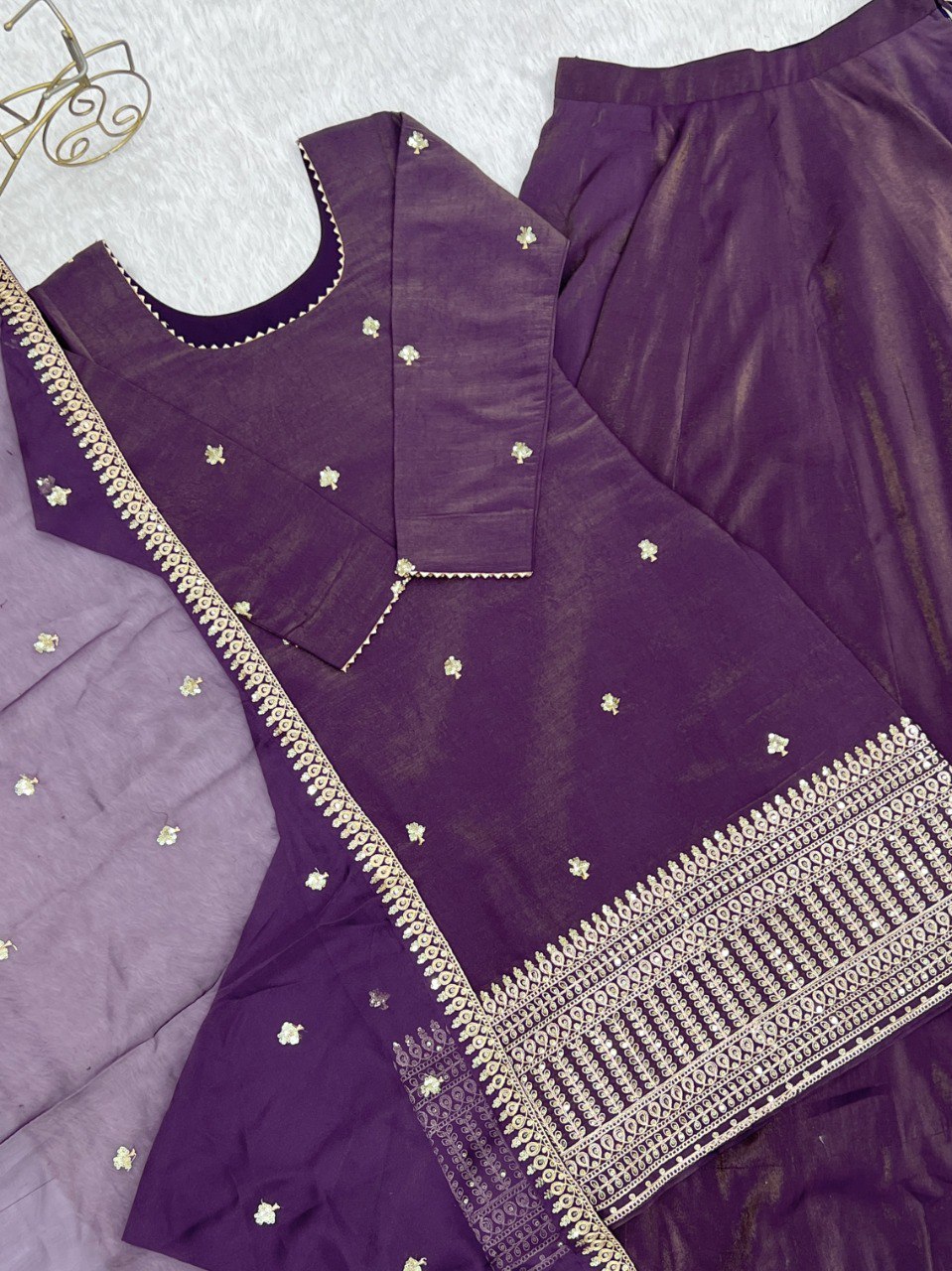 PURE ROMAN SHIMMER CHANDERI SILK KURTA SET