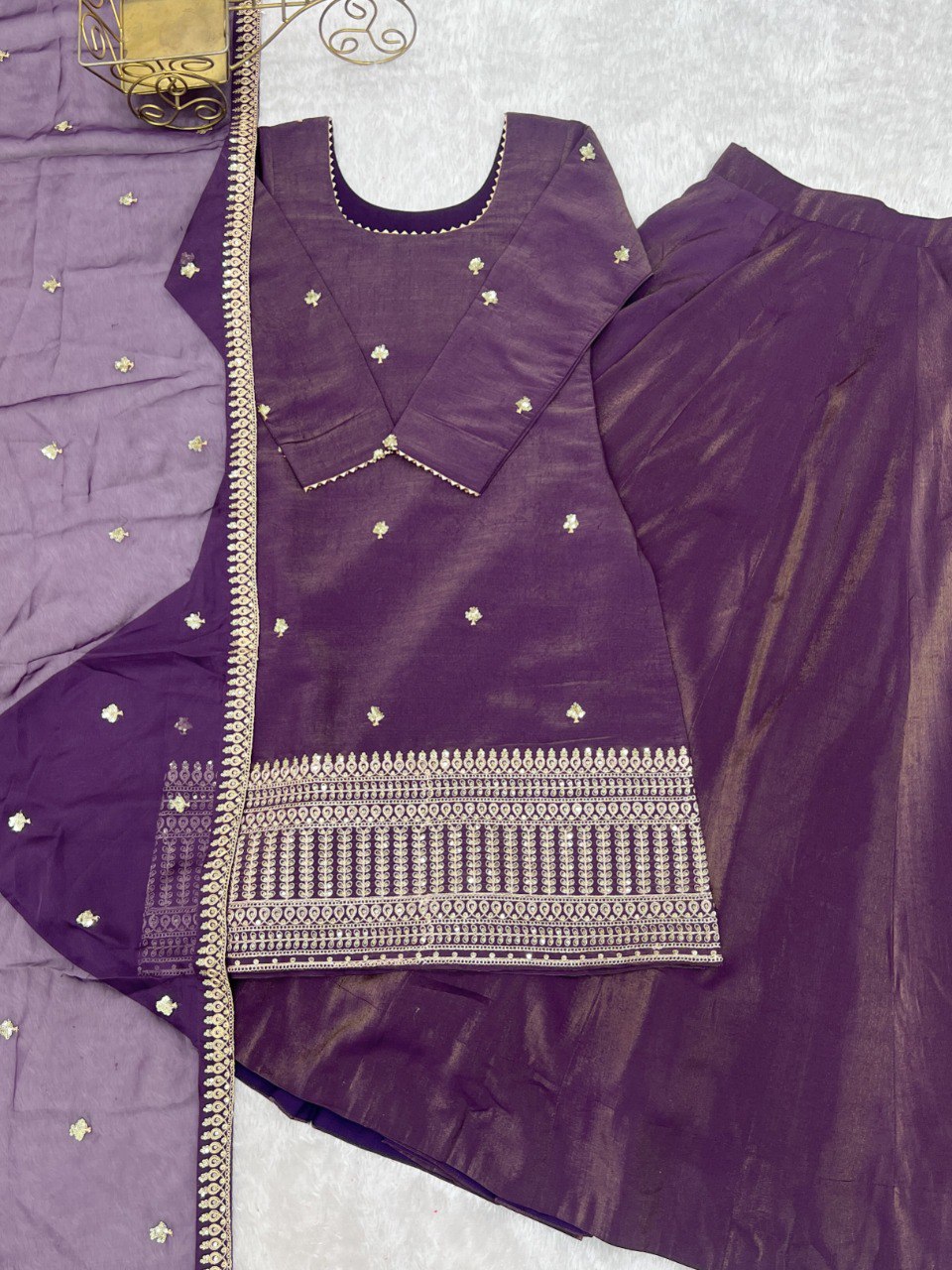 PURE ROMAN SHIMMER CHANDERI SILK KURTA SET