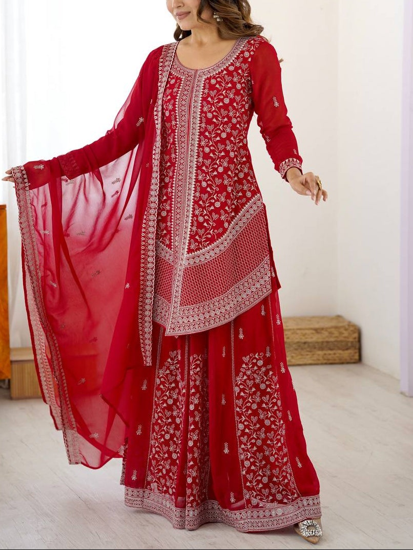 FAUX GEORGETTE EMBROIDERY WITH SEQUIN AND THREAD DETAILING OUTFIT