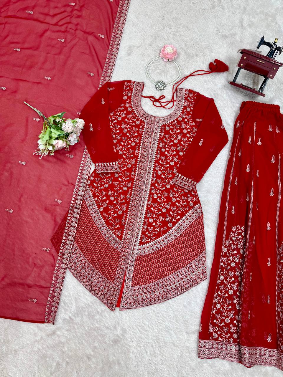 FAUX GEORGETTE EMBROIDERY WITH SEQUIN AND THREAD DETAILING OUTFIT