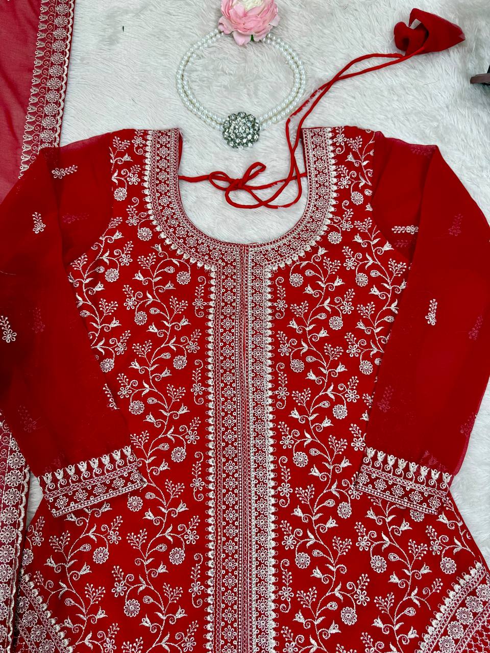 FAUX GEORGETTE EMBROIDERY WITH SEQUIN AND THREAD DETAILING OUTFIT