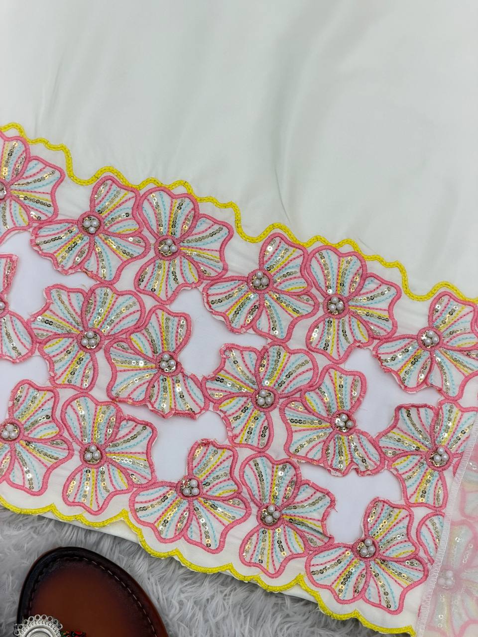 Farshi Style Heavy Natural Crepe Embroidery Sequence Work Top, Farshi Pant with Dupatta