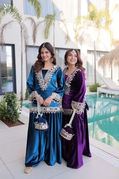 Very Soft Ice Velvet With Zari Embroidery Work Top Plazzo