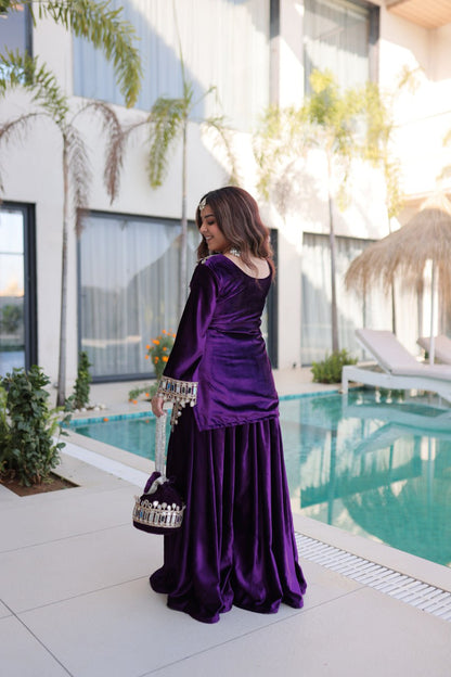 Very Soft Ice Velvet With Zari Embroidery Work Top Plazzo