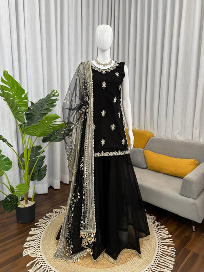 SPECIAL FAUX GEORGETTE WORK TOP PLAZZO WITH DUPATTA