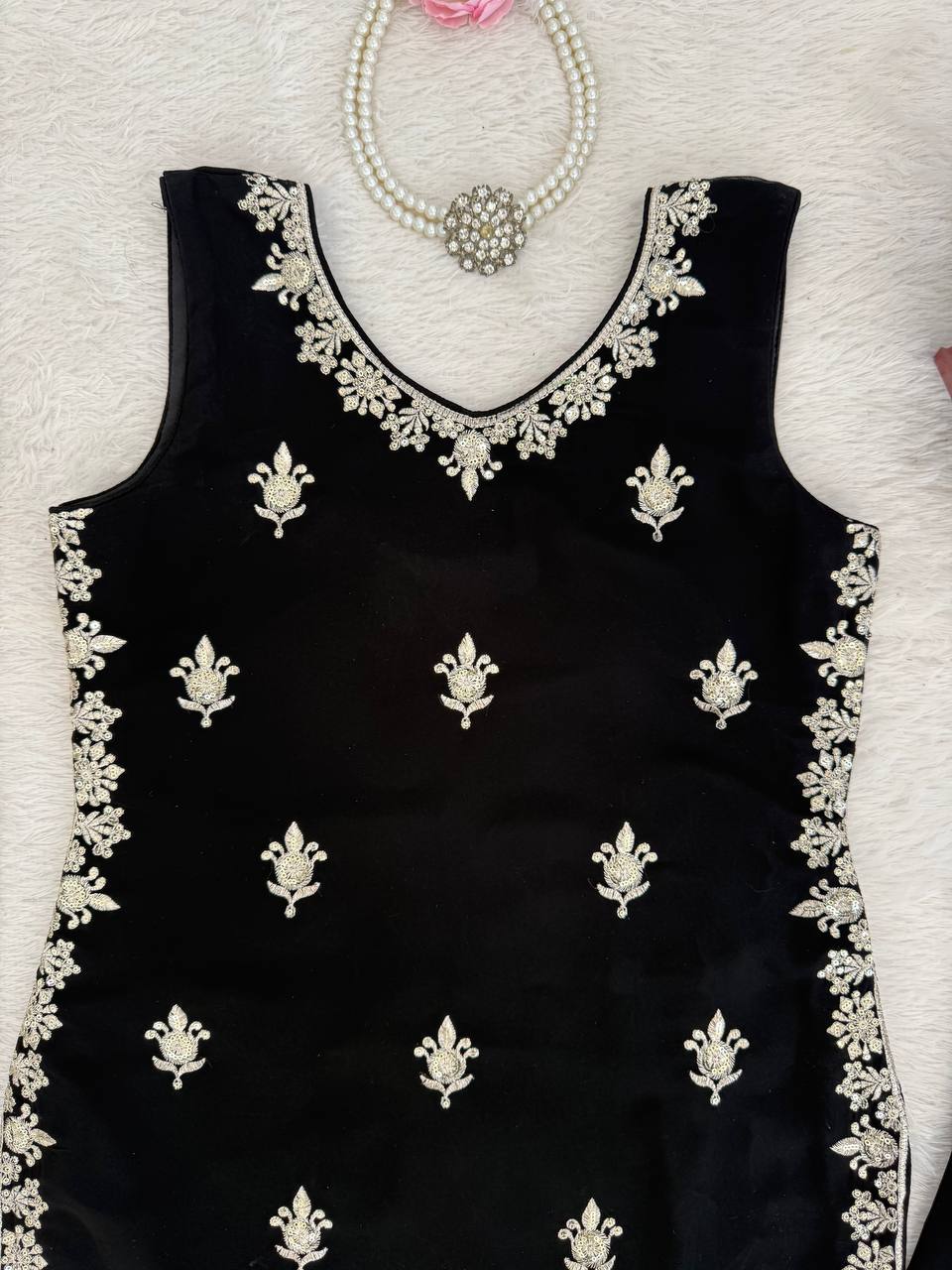 SPECIAL FAUX GEORGETTE WORK TOP PLAZZO WITH DUPATTA
