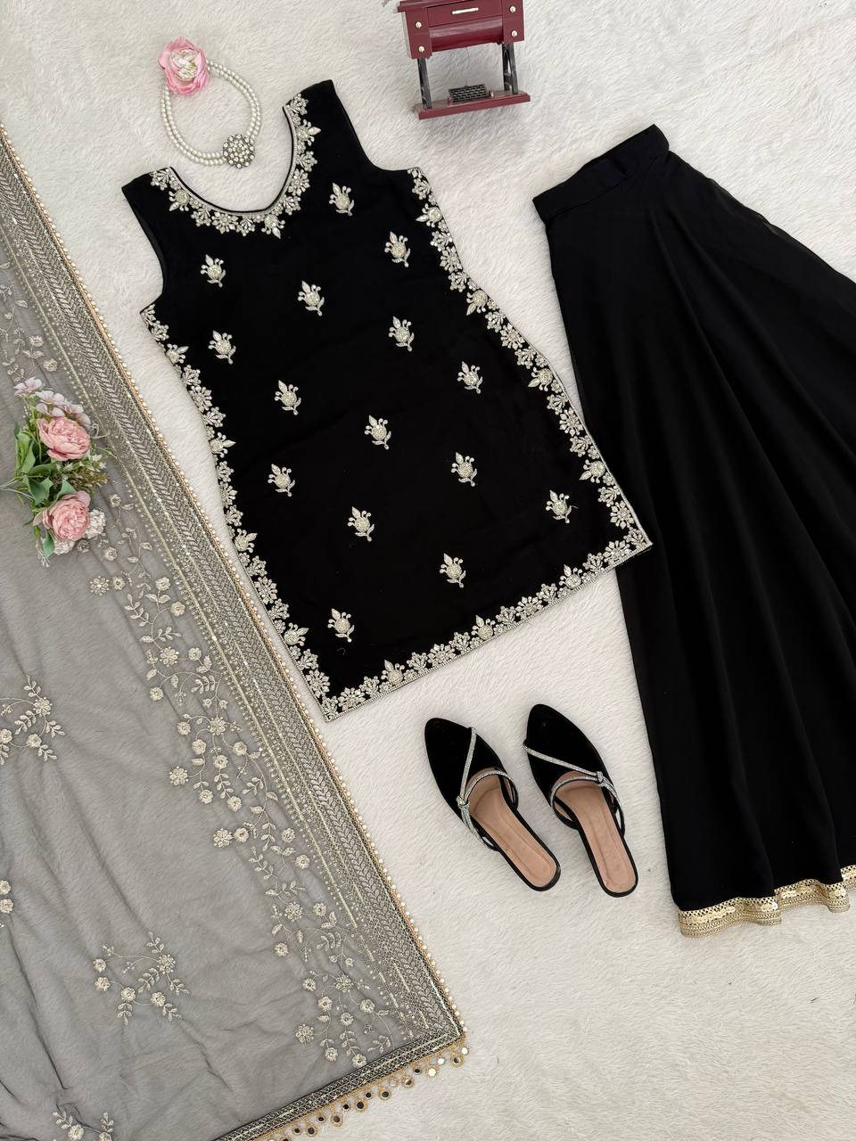 SPECIAL FAUX GEORGETTE WORK TOP PLAZZO WITH DUPATTA