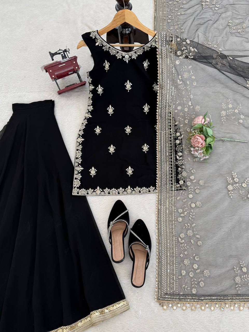 SPECIAL FAUX GEORGETTE WORK TOP PLAZZO WITH DUPATTA