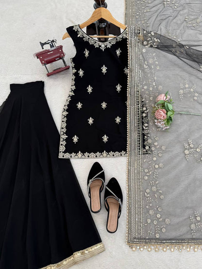 SPECIAL FAUX GEORGETTE WORK TOP PLAZZO WITH DUPATTA