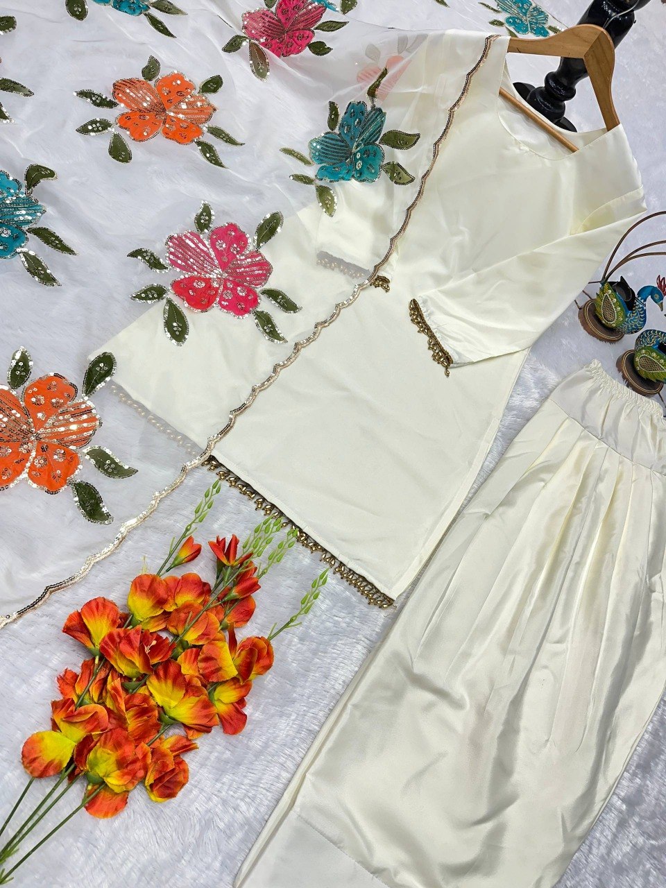 TOP AND FARSHI SALWAR WITH FANCY DUPATTA
