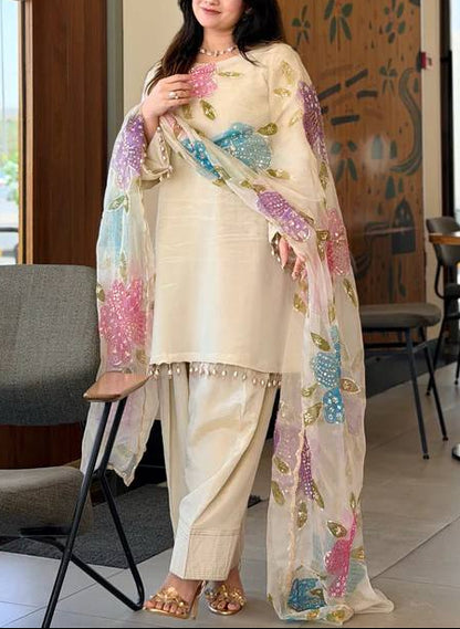 TOP AND FARSHI SALWAR WITH FANCY DUPATTA