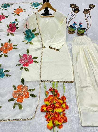 TOP AND FARSHI SALWAR WITH FANCY DUPATTA