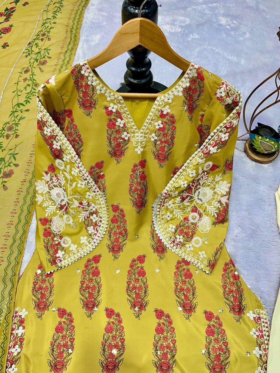 New Designer Party Wear Top and Farsi Salwar with Fancy Dupatta and Embroidery Work
