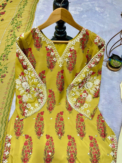 New Designer Party Wear Top and Farsi Salwar with Fancy Dupatta and Embroidery Work