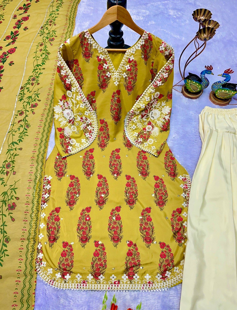 New Designer Party Wear Top and Farsi Salwar with Fancy Dupatta and Embroidery Work