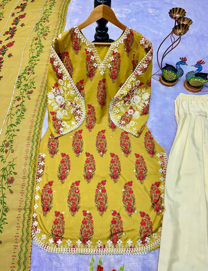 New Designer Party Wear Top and Farsi Salwar with Fancy Dupatta and Embroidery Work