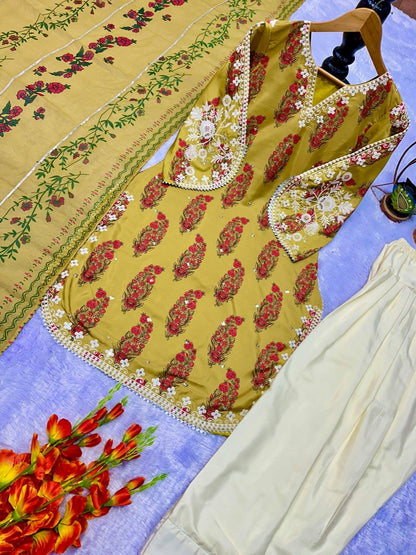 New Designer Party Wear Top and Farsi Salwar with Fancy Dupatta and Embroidery Work