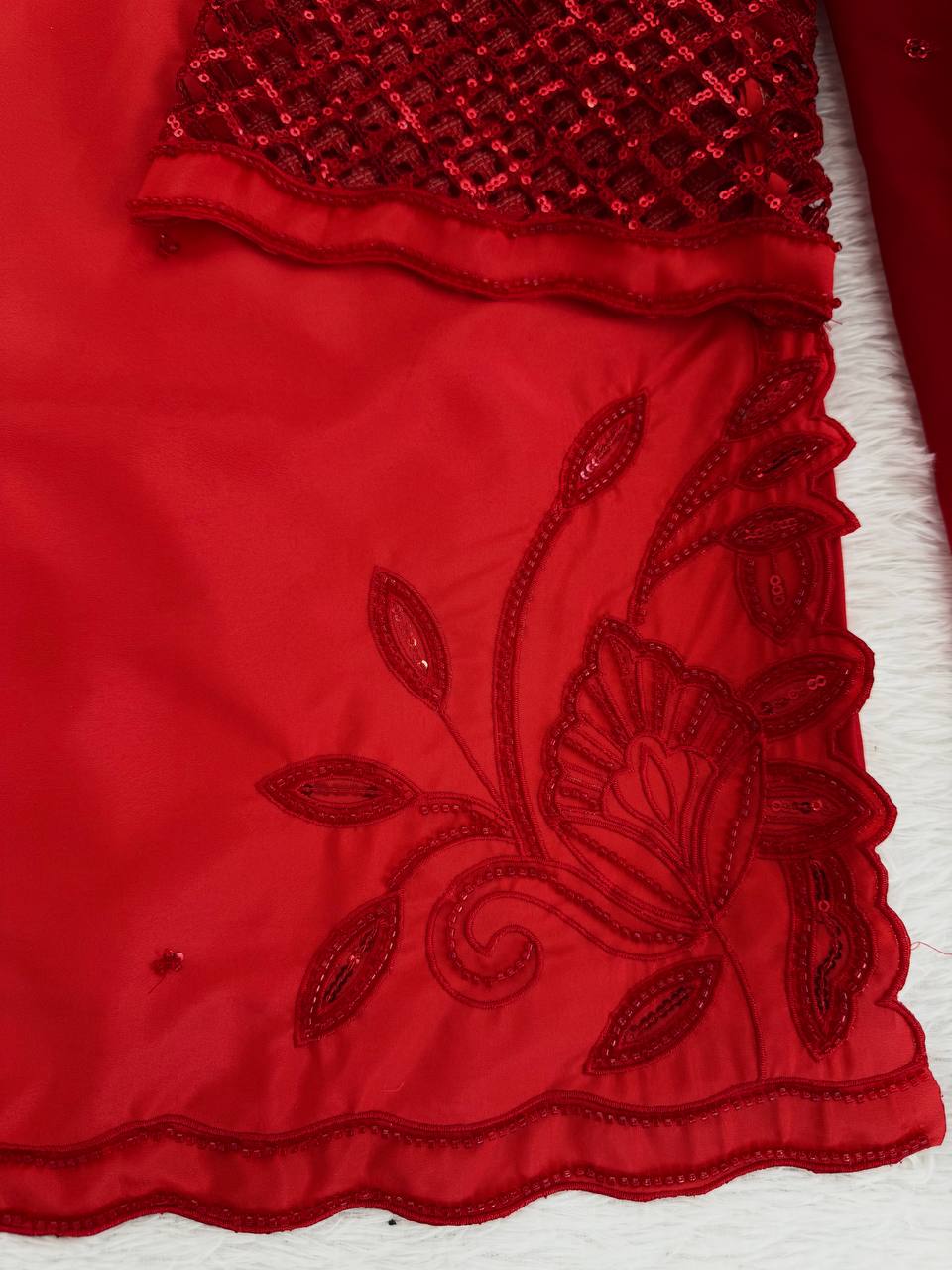 Premium Elegance Natural Silk Beads Work Top, Plazzo and Dupatta