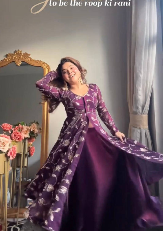 Beautifull Purple Color Frandy Silk With Emboroidery Work Gown