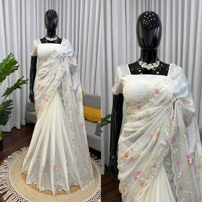 PARTY WEAR HEAVY CHIFFON INTRICATE THREAD WORK SAREE