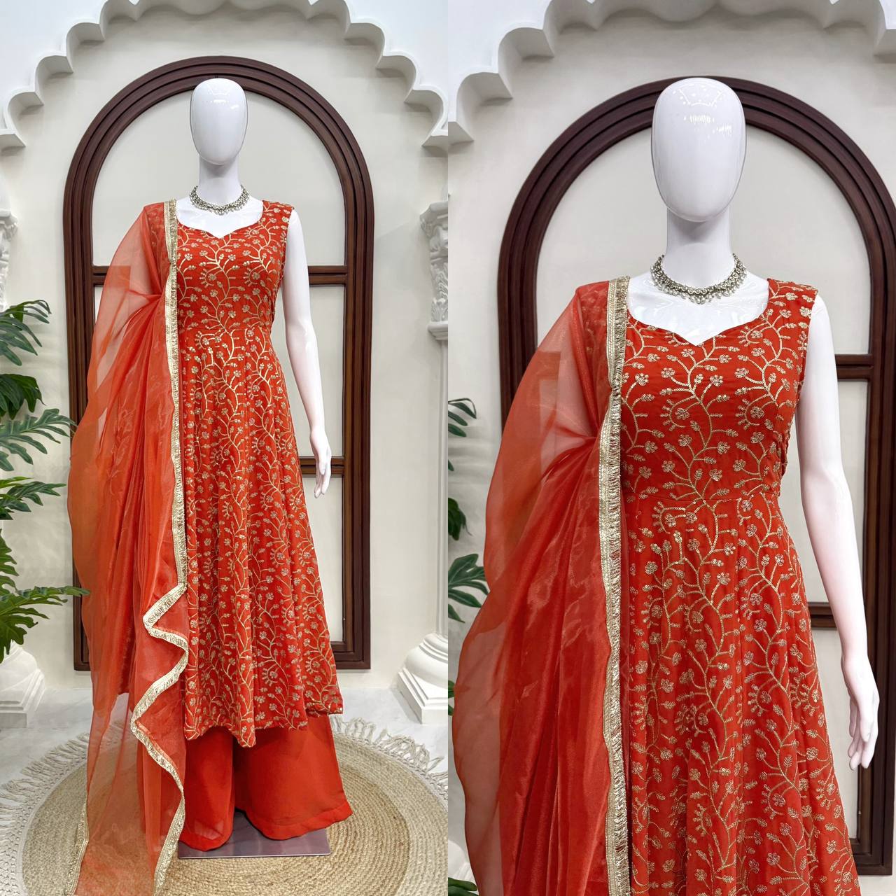 Wedding Wear Faux Georgette Gown, Plazzo and Dupatta