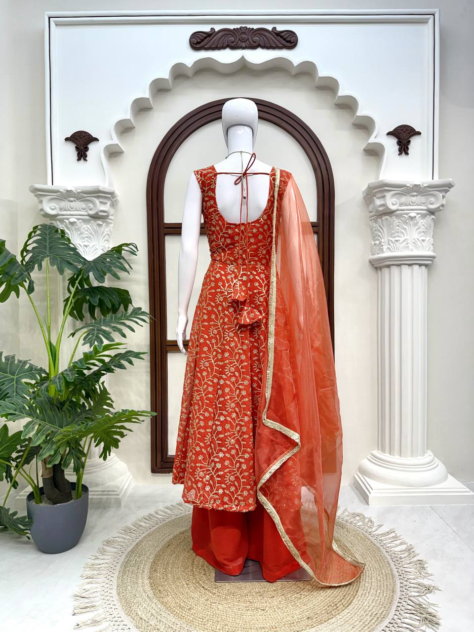 Wedding Wear Faux Georgette Gown, Plazzo and Dupatta